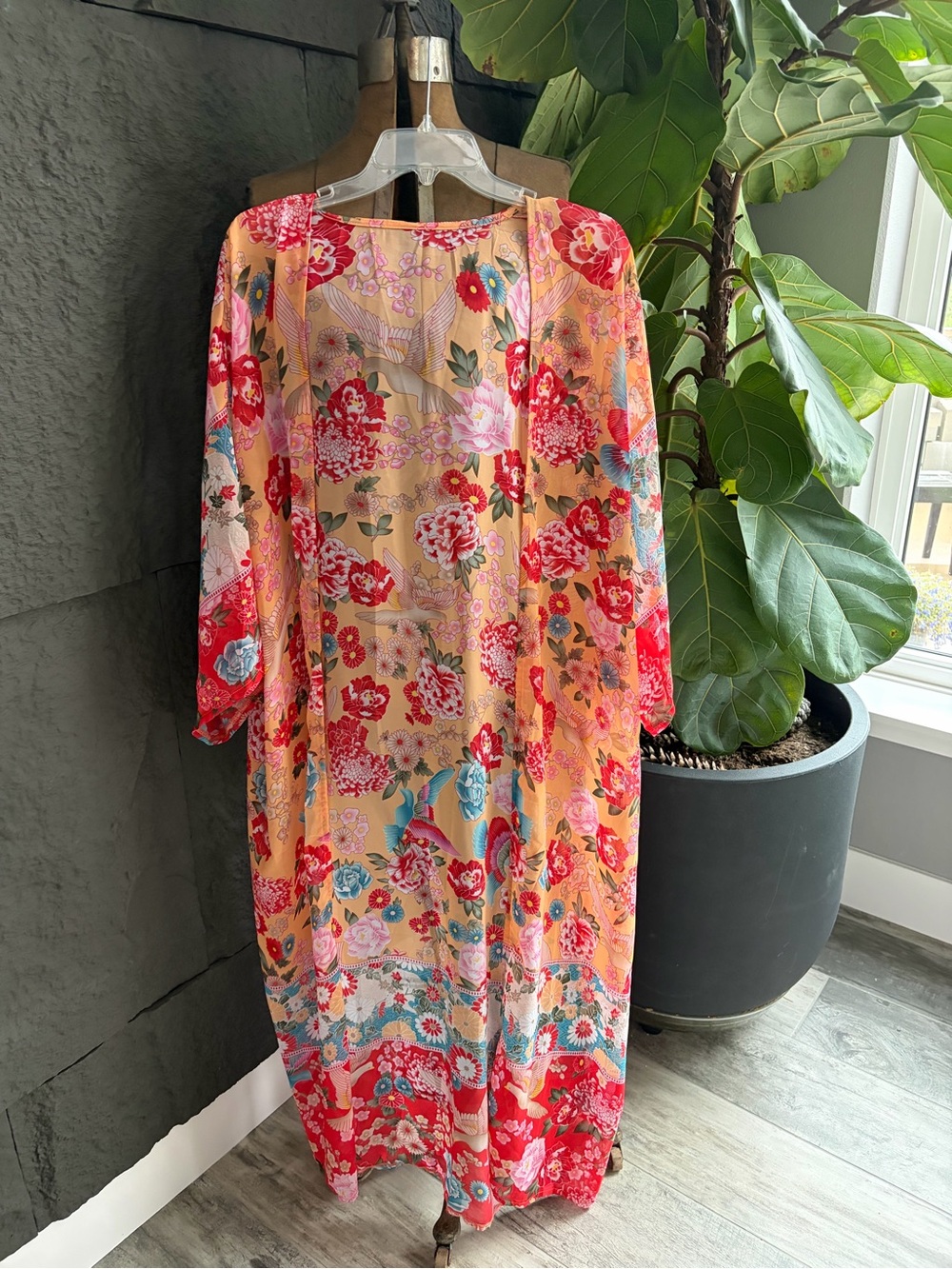 Floral Peach Maxi Dress with Red Accents